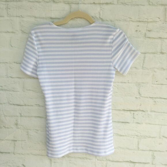 Karen Scott Blue Stripe Sequin Flip Flops Tee P - Picture 3 of 12